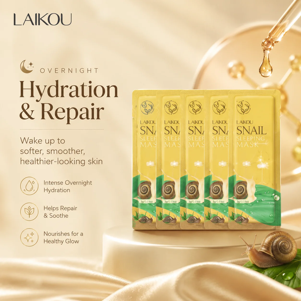 Laikou Snail Sleeping Mask 3gm - 5pcs - Image 4