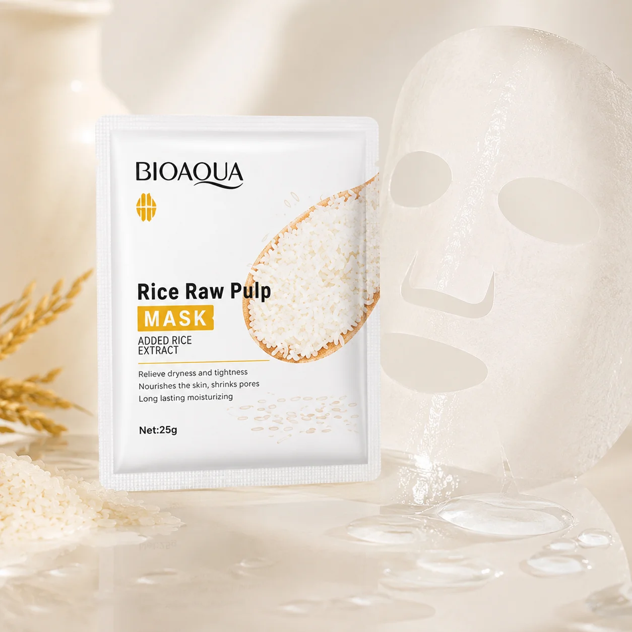 Bioaqua Rice Raw Pulp Facial Sheet Mask 25g - Image 3