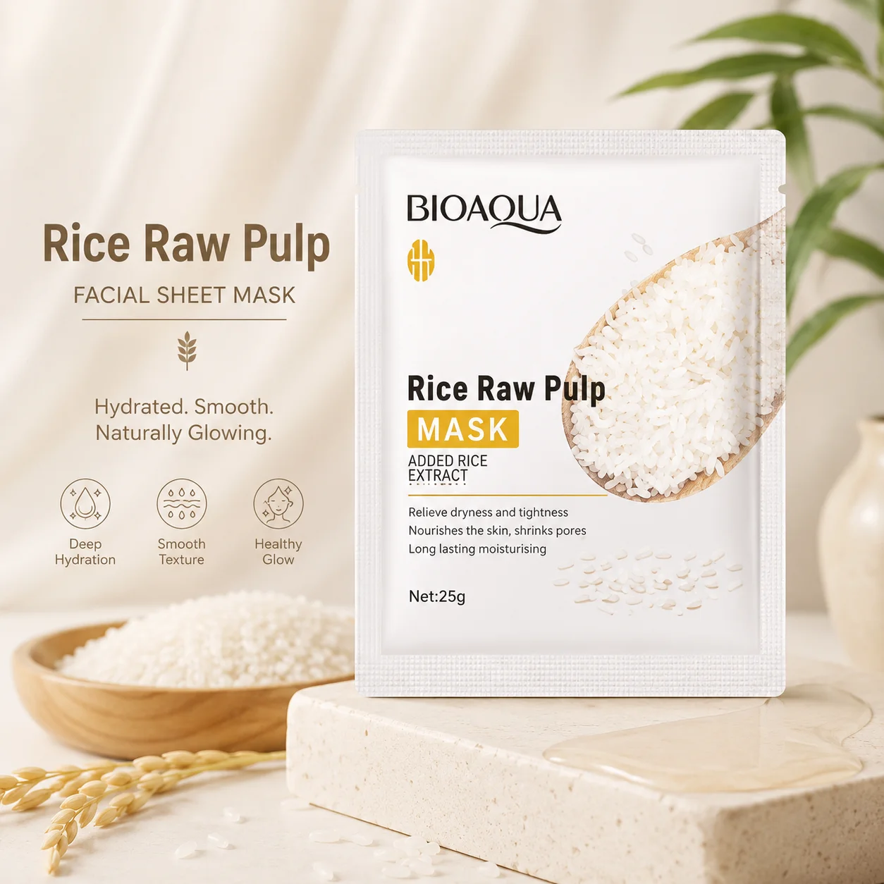 Bioaqua Rice Raw Pulp Facial Sheet Mask 25g - Image 4