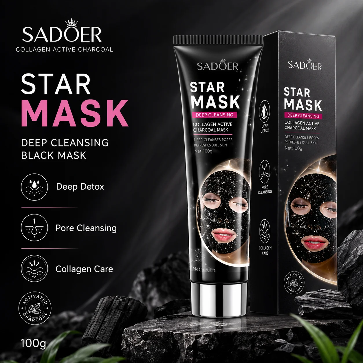 SADOER Collagen Active Charcoal Star Mask 100g - Image 2